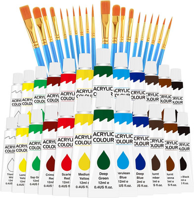 Acrylic Paint Set 12 Colors (2 Pack) with 20 Paint Brushes, 24 Acrylic Paints fo