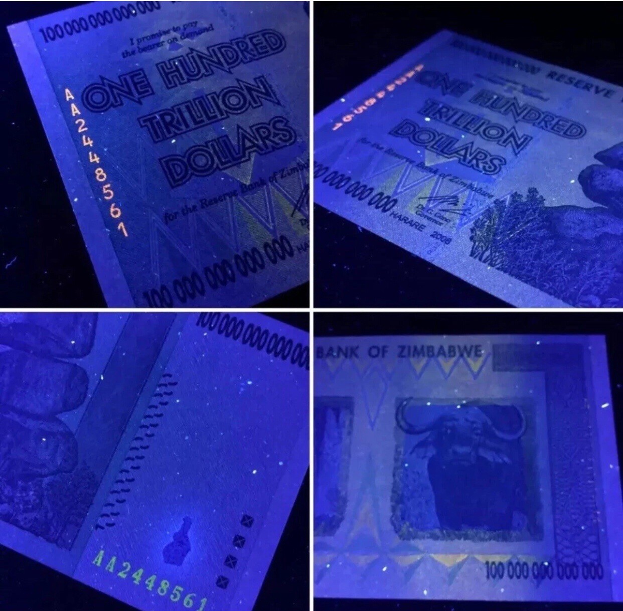 ￼👍AUTHENTIC  ZIMBABWE 100 TRILLION DOLLARS 2008 AA SERIES P91 UNC UV PASSED...