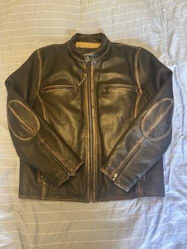 Marc New York Andrew Marc Large Distressed Leather cafe racer Bomber Jacket