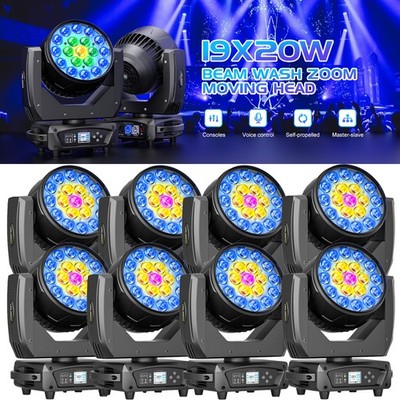 For Party LED Zoom Moving Head Stage Light RGBW DMX Beam Wash Lighting 19x20W
