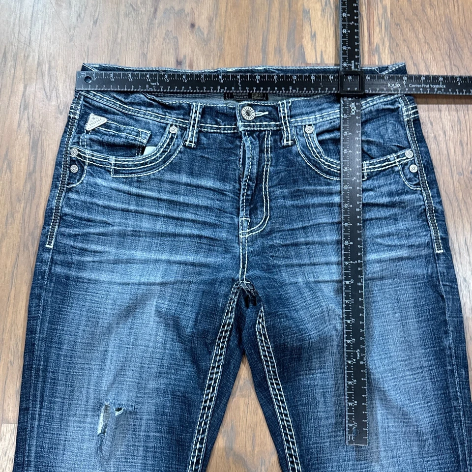 Calça jeans Salvage masculina 36 azul escuro fivela caos bootcut ponto grosso - Imagem 4 de 4