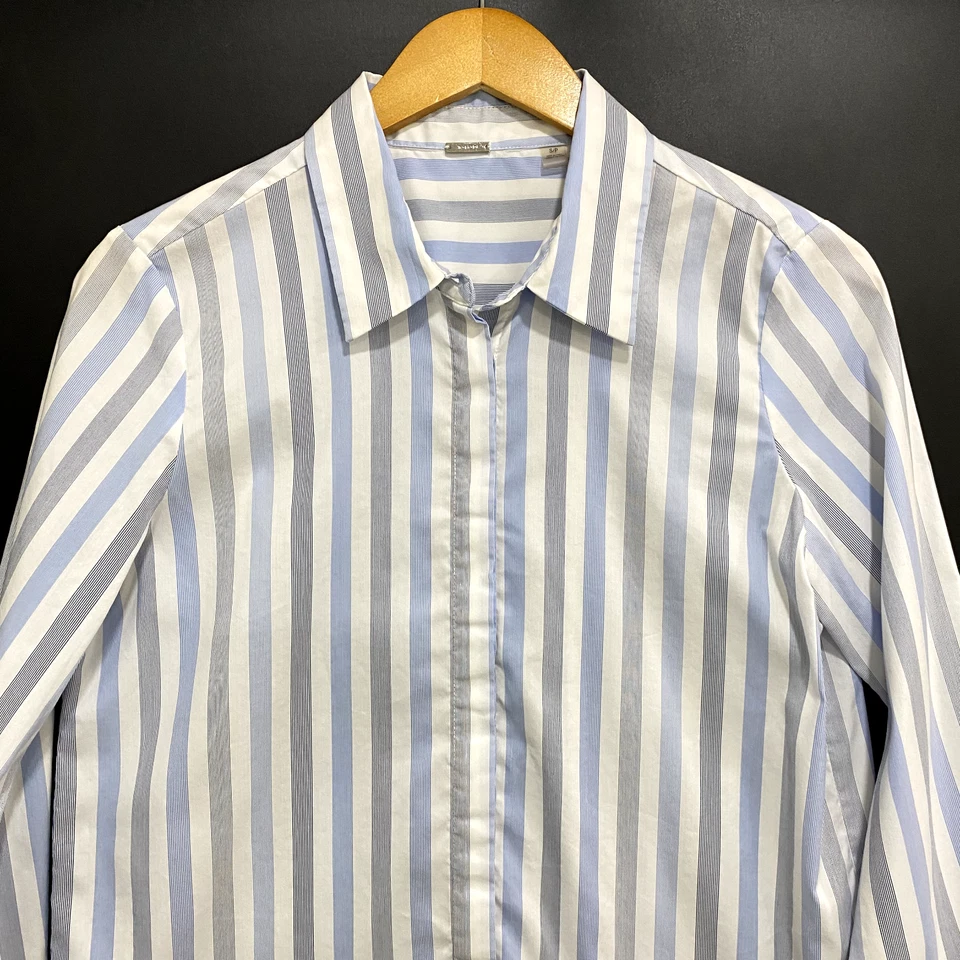 Camisa de vestir Tahari para mujer pequeña azul a rayas manga larga informal de negocios Foto 2 de 4