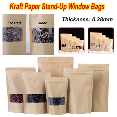 100Stk durchsichtige mattierte Kraftpapier Standfensterbeutel für Trockenfrüchte - Bild 1 von 4