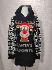 No Boundaries Santa's Favorite Reindeer Black Knit Christmas Sweater Hoodies S