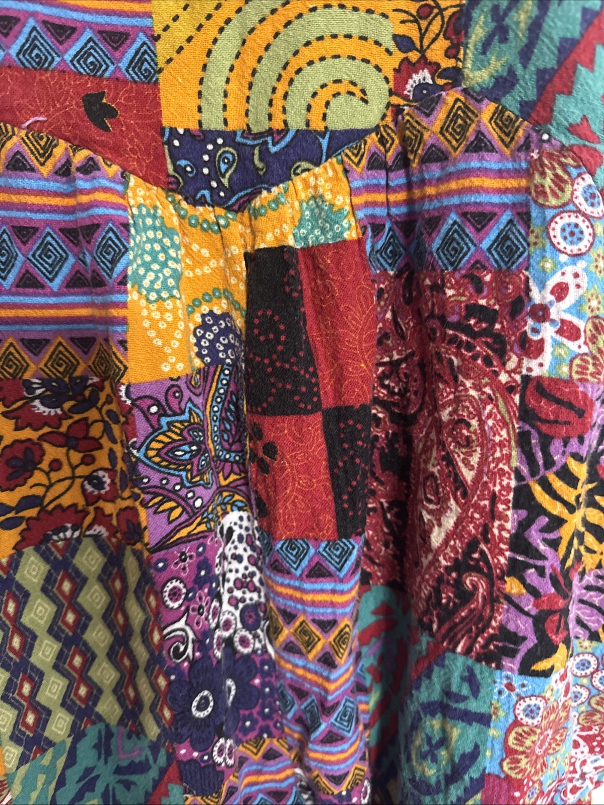 BOHO PATCHWORK Overalls Jumpsuit, Size Large, Col… - image 2