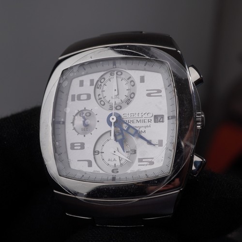 seiko premier SNA143 chronograph alarm watch sapphire 100m 38mm NoS w/ box paper