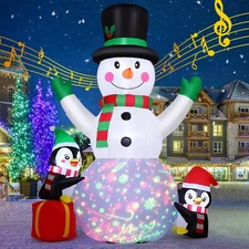 8 FT Christmas Inflatables Snowman Built-in Music Box & Rotating Colorful LED...
