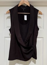 Bnwts Banana Republic Women's Sleeveless Faux Wrap Blouse Sz. Med 65 Chocolate