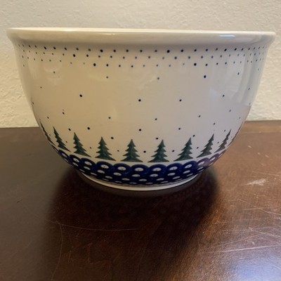 Boleslawiec Poland 5 Quart 10.5'' Mixing Bowl Evergreens Winter Theme - Vintage