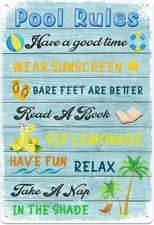 Pool Rules Tin Metal Signs Home Décor 8x12 Vintage Pool Patio Decoration Swimmin