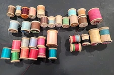 Lot of 32 Vintage Sewing Spools Thread Mixed Colors & Sizes Cotton, Silk, Poly