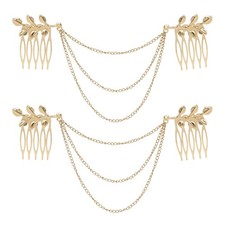 2pcs Fashion Ladies Athena Olive Branch Tassel Leaf Clips Barrettes Bobby Pin...