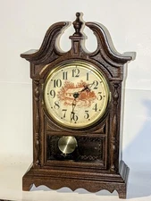 Vtg  MCM Spartus Self-Starting Electric Mantle/Wall Clock Faux Wood  Mid Century