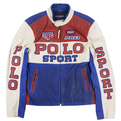 激レア　POLO SPORT CWU型　leather jacket LNWOT $1298 Polo Sport White Blue Red Cow Leather Café Racer