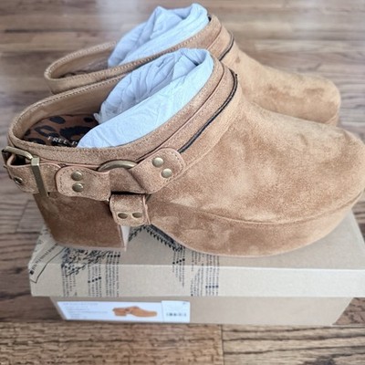 Free People Amalia Harness Platform Clogs   Camel Suede   Size 10