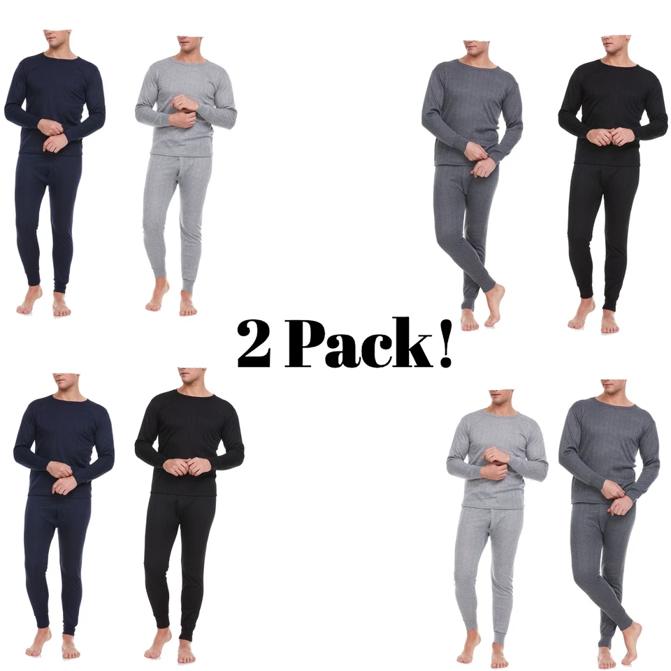 Hombres Algodón Térmico Invierno Ropa Interior Forrada de Vellón Largo John Camisa Pantalones PAQUETE DE 2 Foto 2 de 2