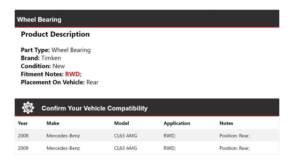 For 2008-2009 Mercedes-Benz CL63 AMG RWD Wheel Bearing Rear Timken - Image 2 of 4
