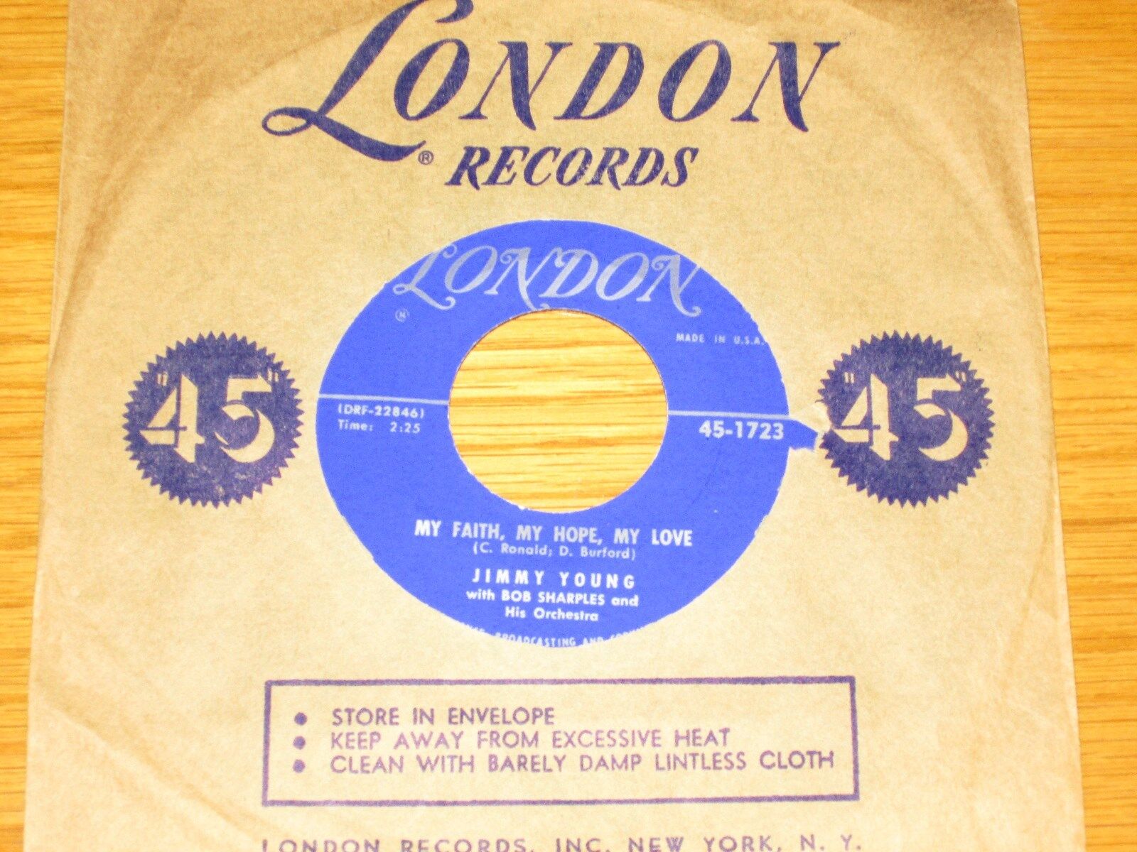 POP 45 RPM - JIMMY YOUNG - LONDON 1723 - "MY FAITH, MY HOPE, MY LOVE" 