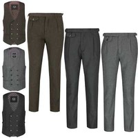 Mens Retro Peaky Blinder Double Breasted Tweed Herringbone Waistcoat or Trousers