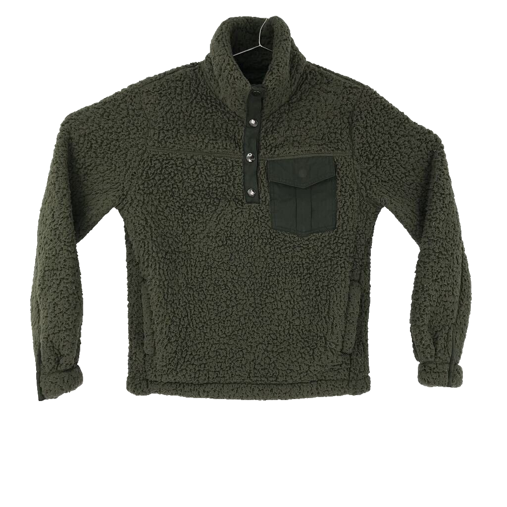 Abercrombie & Fitch Womens Sherpa Fleece Jacket Olive Green 1/4