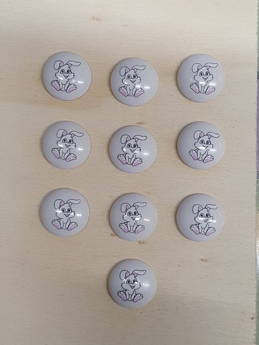 Round Childrens Printed Character Shank Buttons Bunny Rabbit Design 15mm - Picture 2 of 16