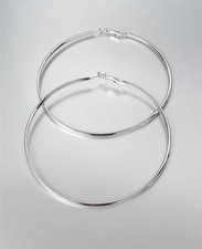 BOLD  STYLISH Silver Large Round 3 3/8" Diameter Hoop Post Earrings