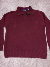 Chaps Sweater Mens Medium Dark Red Henley Long Sleeve Casual Dress Knit Pullover