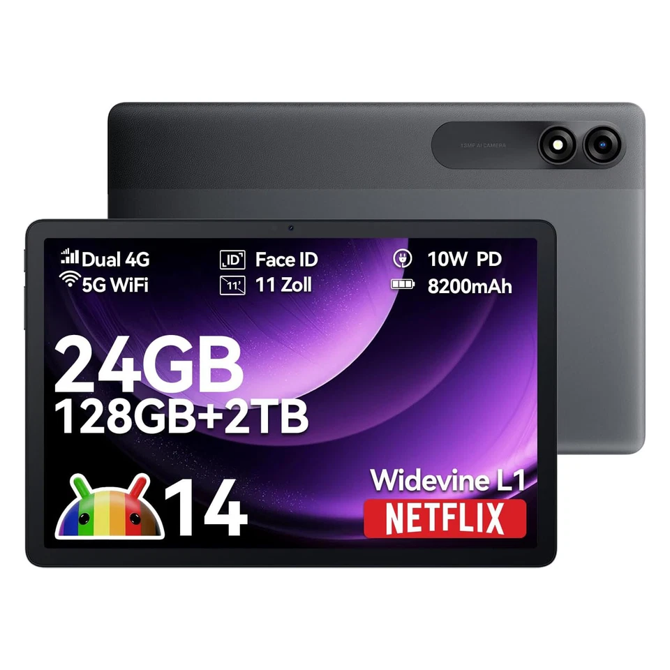 Blackview Tab 90 Android Tablet 11 Zoll 24GB+128GB 4G Dual SIM PC Modus 8200mAh