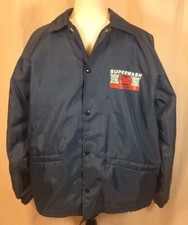Vintage SUPER WASH CENTER Car Wash Vintage Satin Snap Up Blue Jacket Adult Large
