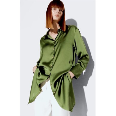Zara Women's Satin Effect Button Down Shirt Dress in Green Size MEDIUM | eBay Zara Women's Satin Effect Button Down Shirt Dress in Green Size MEDIUM | eBay