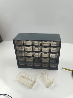  24 Drawer Blue Gray Small Plastic Parts Bin Storage Organizer 9'' x 12'' x 5''
