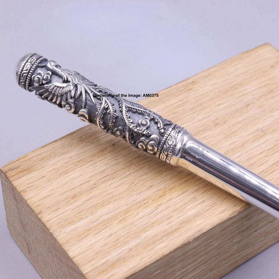 Pure 999 Fine Silver Spoon Healthy Dinnerware Phoenix Handle Soup Spoon 6.22inch - Image 3 of 4