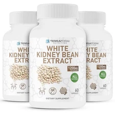 3 PACK Pure White Kidney Bean Extract – All-Natural Carb Blocker 1200mg/30 Serv.