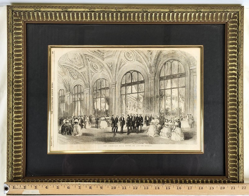1856 Etching of The American Ball, Hotel Du Louvre - The Illustrated London News