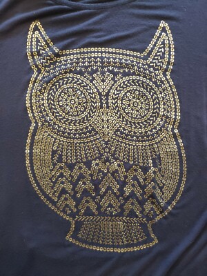 Womens Navy Blue Embellished Owl Blouse Shirt Top Size Large | eBay