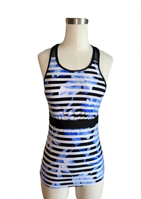 RAJ Swimwear Blue Stripe Floral Tankini Top mesh Racerback Ladies Medium