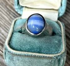 925 Sterling Silver Vintage Banded Agate Gemstone Ring Size 8 Euro Hallmarks