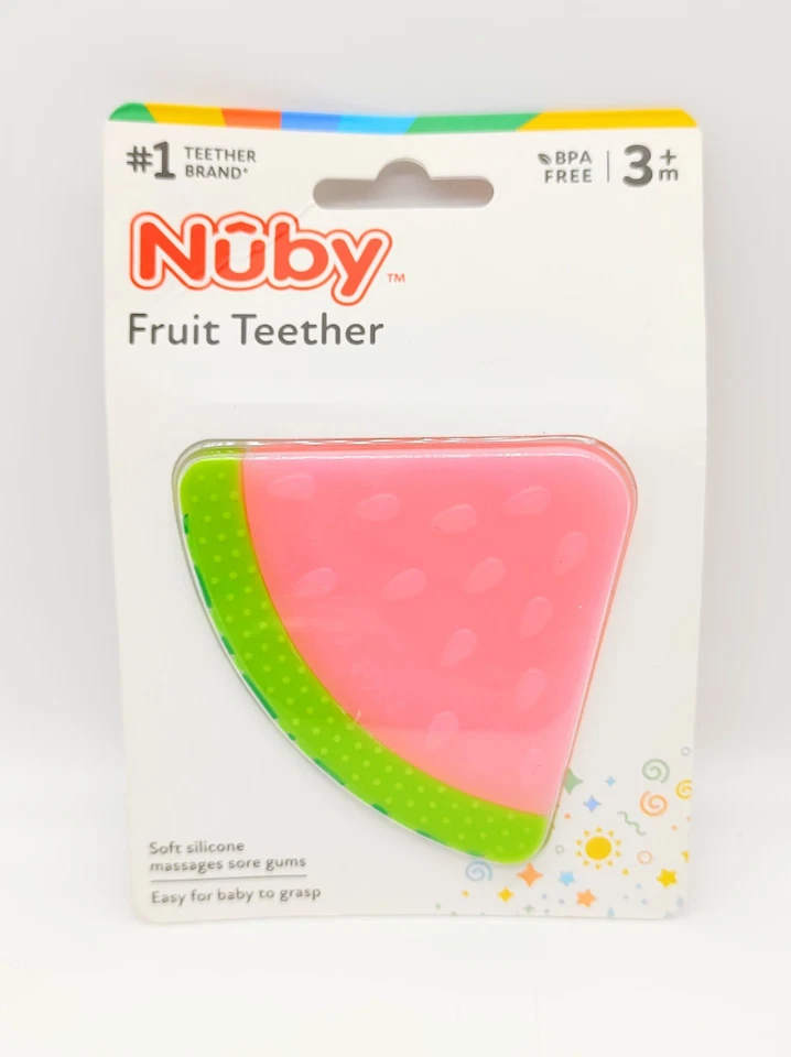 Nuby 100% Silicone Watermelon Fruit Teether Baby Teething Mittens, Pacifier Clip - Image 3 of 4