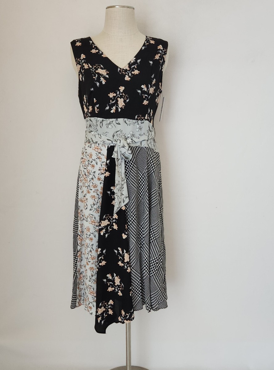NWT Calvin Klein $140 Mixed-Print Belted Midi Dress Sleeveless