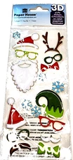 Christmas Santa Reindeer Elf Hats Glasses Mustache Bow Ties 3D Puffy Stickers