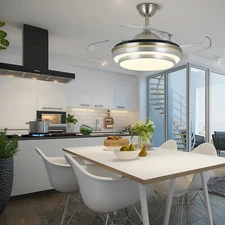 Invisible Ceiling Fan Light 3-Color Chandelier 4 Blade Fanlamp & Remote 42 Inch