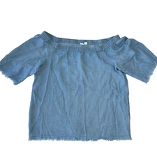 Melrose and Market Women Size Small Chambray Off Shoulder Blouse Shirt Western