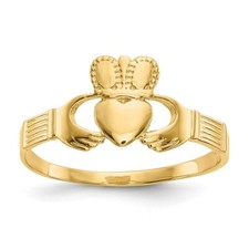 Real 14kt Yellow Gold Ladies Claddagh Ring S:6