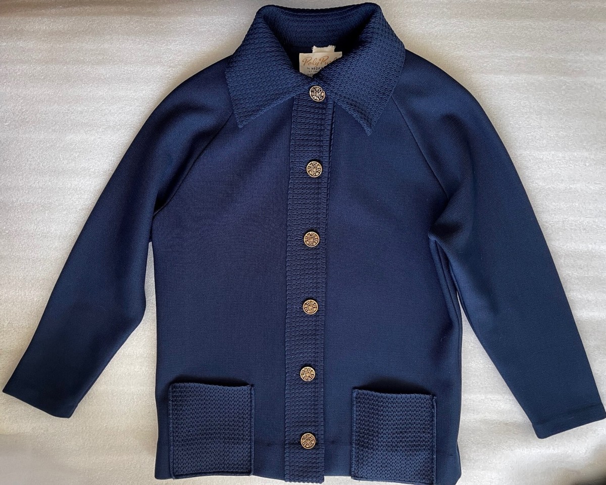 VINTAGE 60'S POLY PURL by HEDY KNITS OF CALIFORNIA M NAVY BLAZER