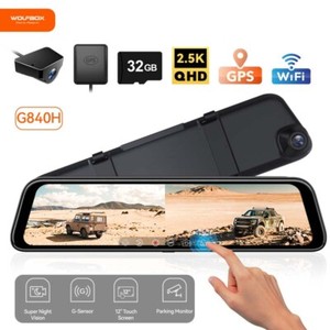 WOLFBOX 12" Caméra double Dash Cam avant et arrière Wi-Fi et GPS intégrés pour les voitures