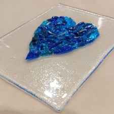 Homemade glass heart mosaic Cut Glass Beach Decor Cottage Core Blue