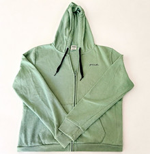 PINK Victoria's Secret Green Full Zip Fleece Hoodie Pockets Logo Women M