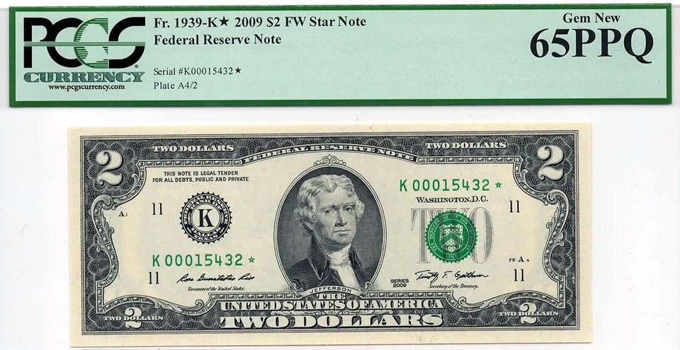 2009* $2 Dallas STAR Federal Reserve Serial Number 15432* • 1939-K* PCGS 65 EPQ - Image 2 of 3