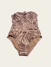 Kona Sol One Piece Swimsuit Large Textured Tropical Palm Print Padded Cups