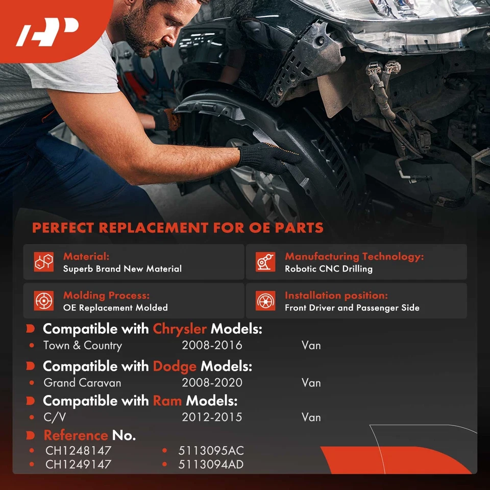 A-Premium 2x revestimiento interior guardabarros delantero para Chrysler Town & Country Dodge Ram C/V Foto 2 de 4